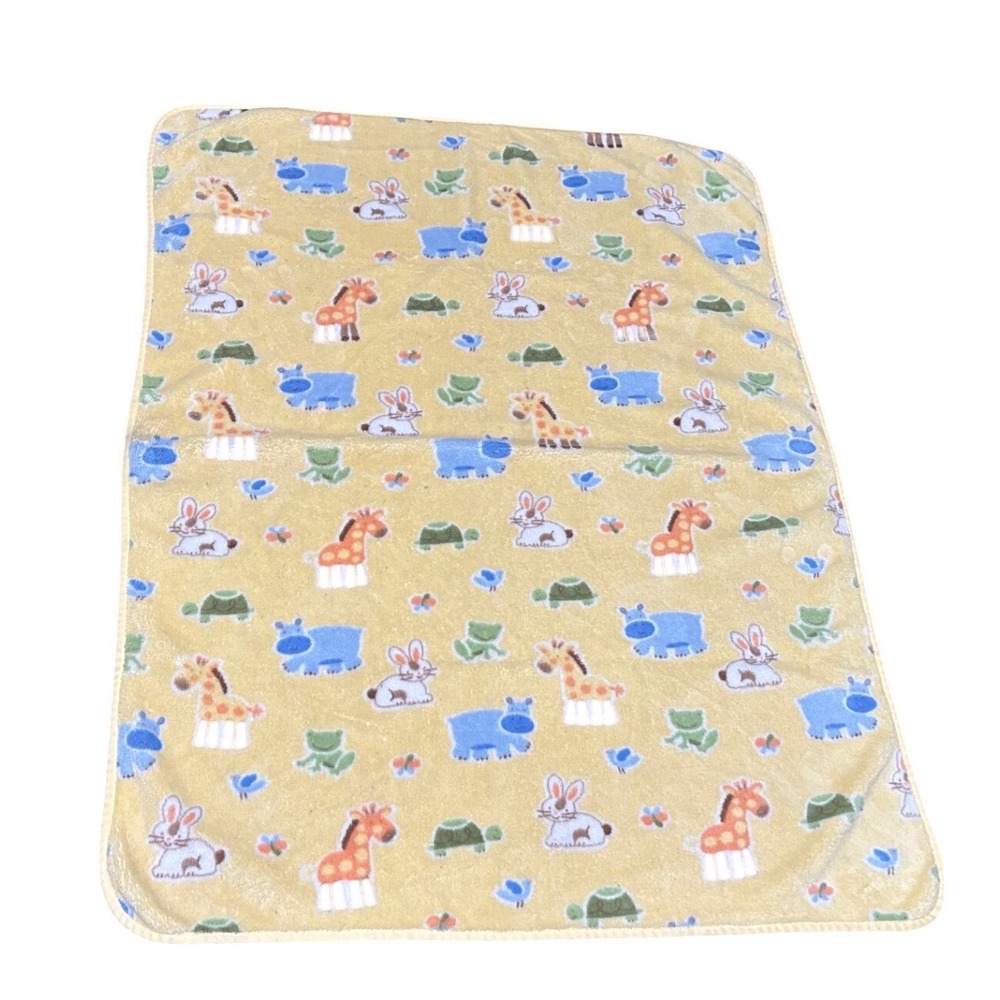Circo Baby Blanket Yellow Fleece Jungle Animals Giraffe Hippo Bunny 28x39
